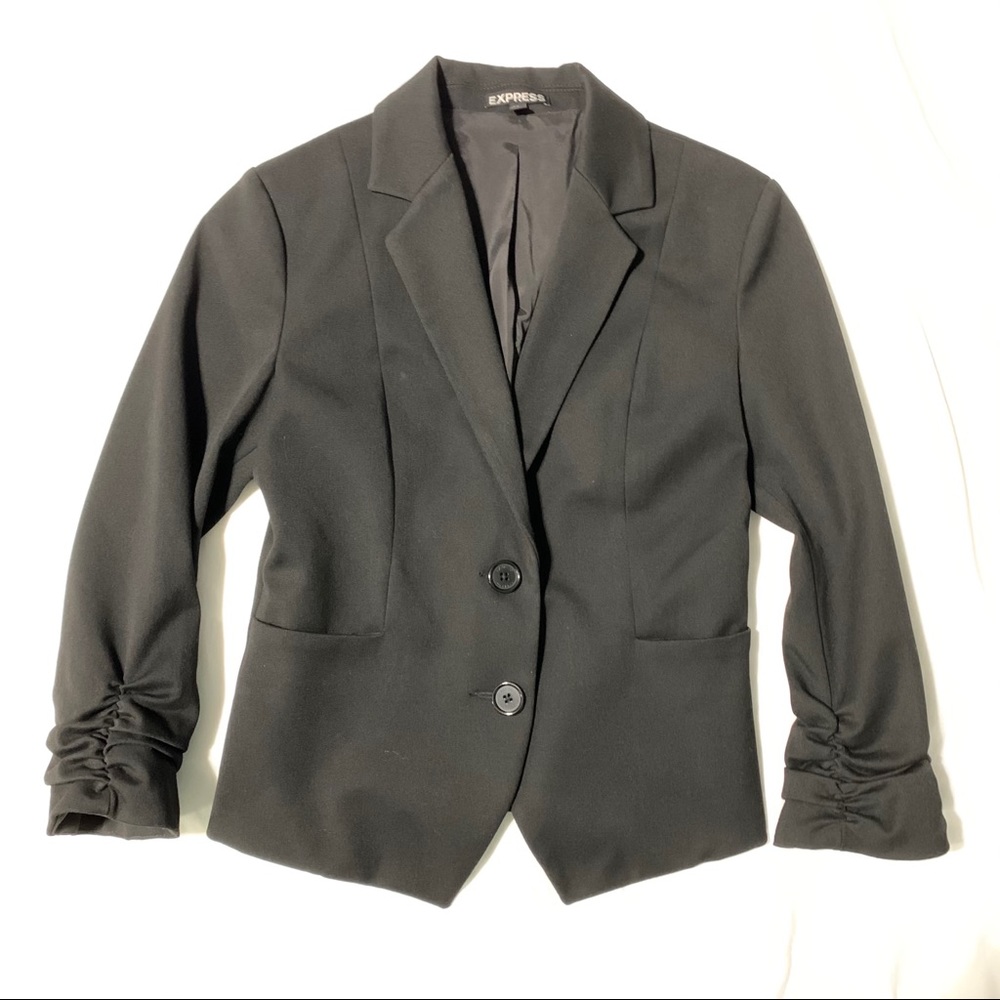 Express 3/4 Ruched Sleeve Black Blazer—Size 2